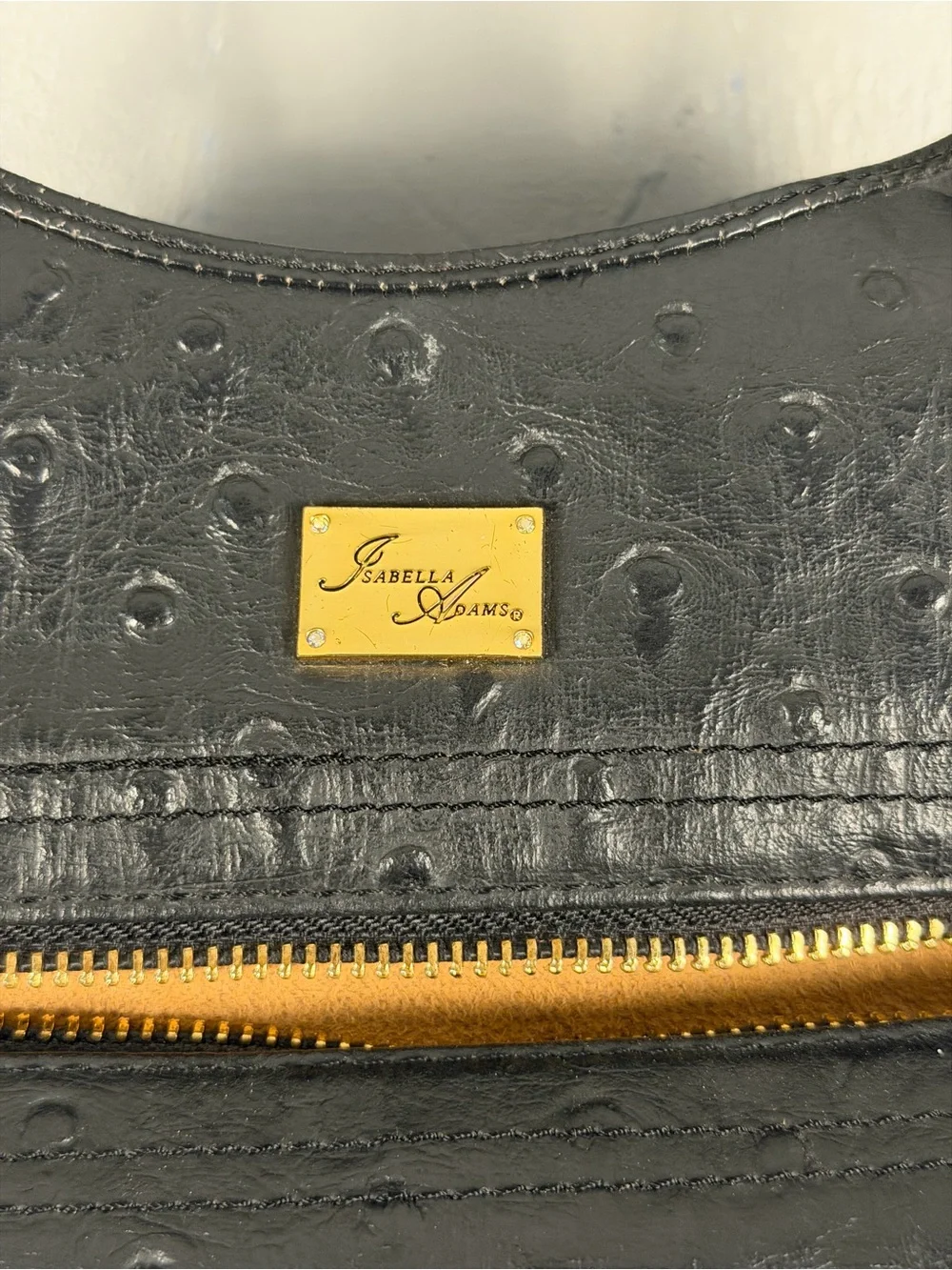 Isabella Adam’s Black Shoulder Bag with Gold Hardware - Embossed Texture